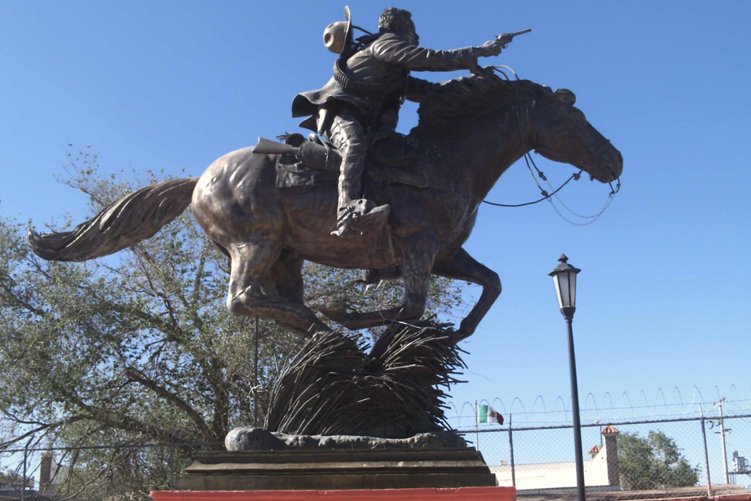 The bronze statue of Francisco Villa on horseback in Puerto Palomas, Chihuahua