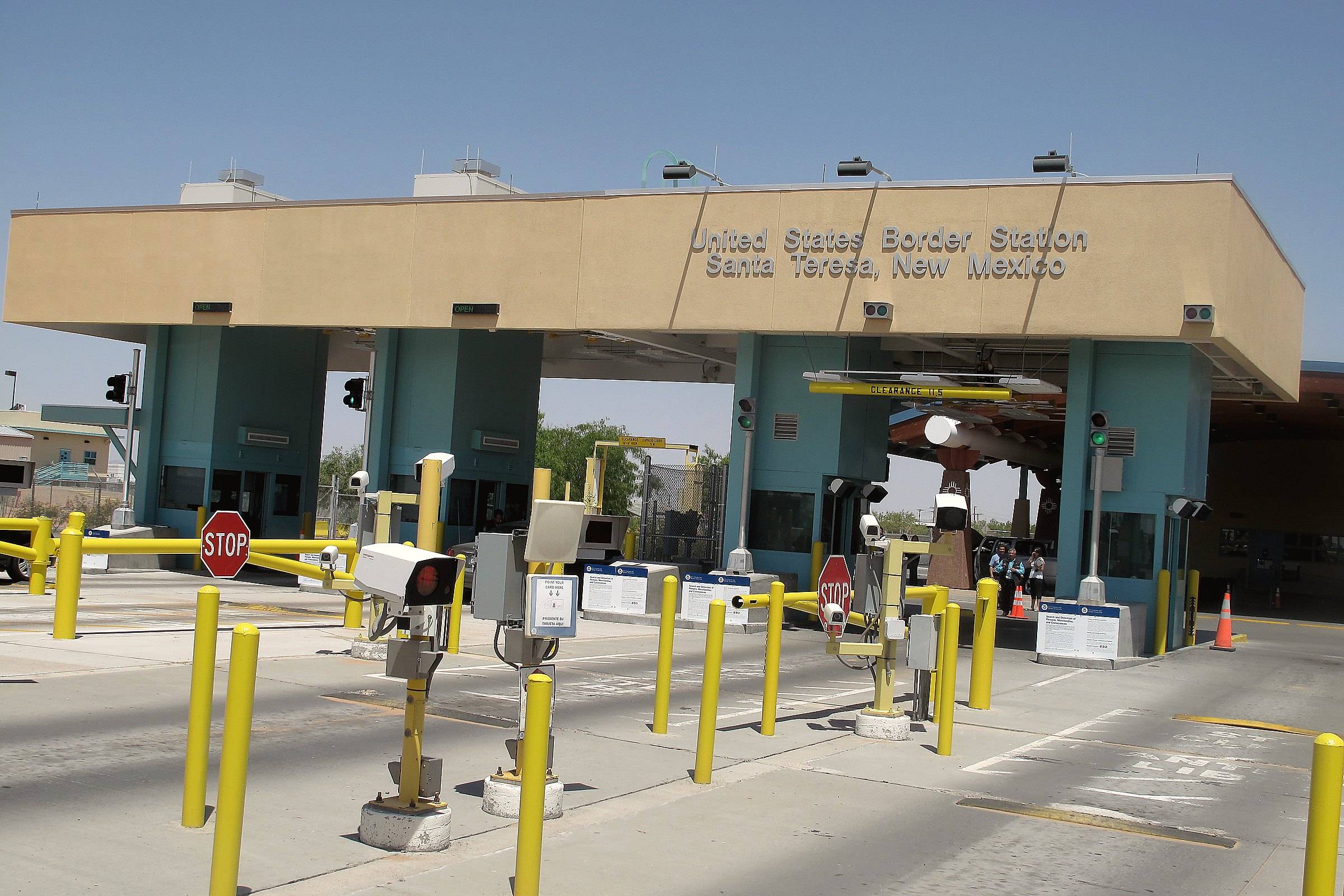 Primary inspection booths at the United States border station in Santa Teresa, New Mexico